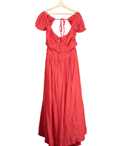 Free People Red Tie Detail Ruched Maxi Dress UK XL