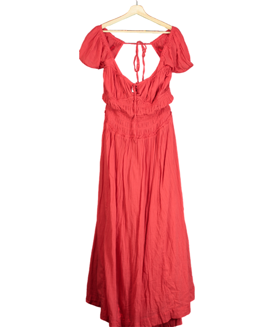 Free People Red Tie Detail Ruched Maxi Dress UK XL