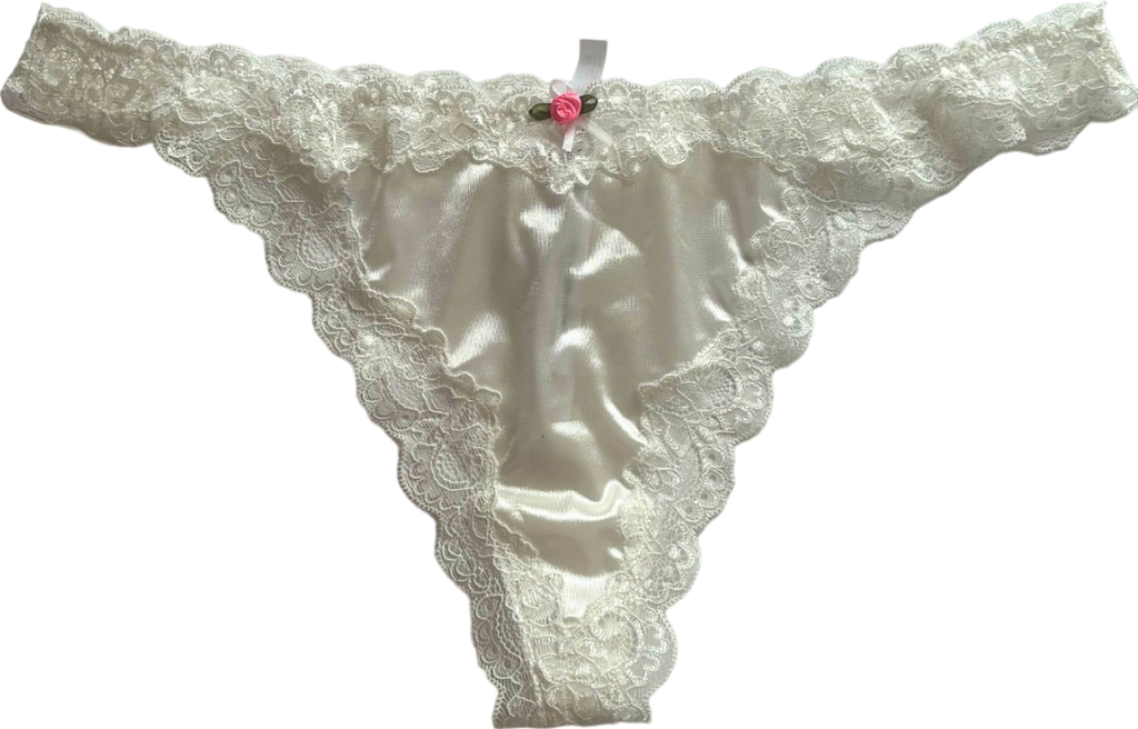 Out From Under White Satin Lace Thong UK XL