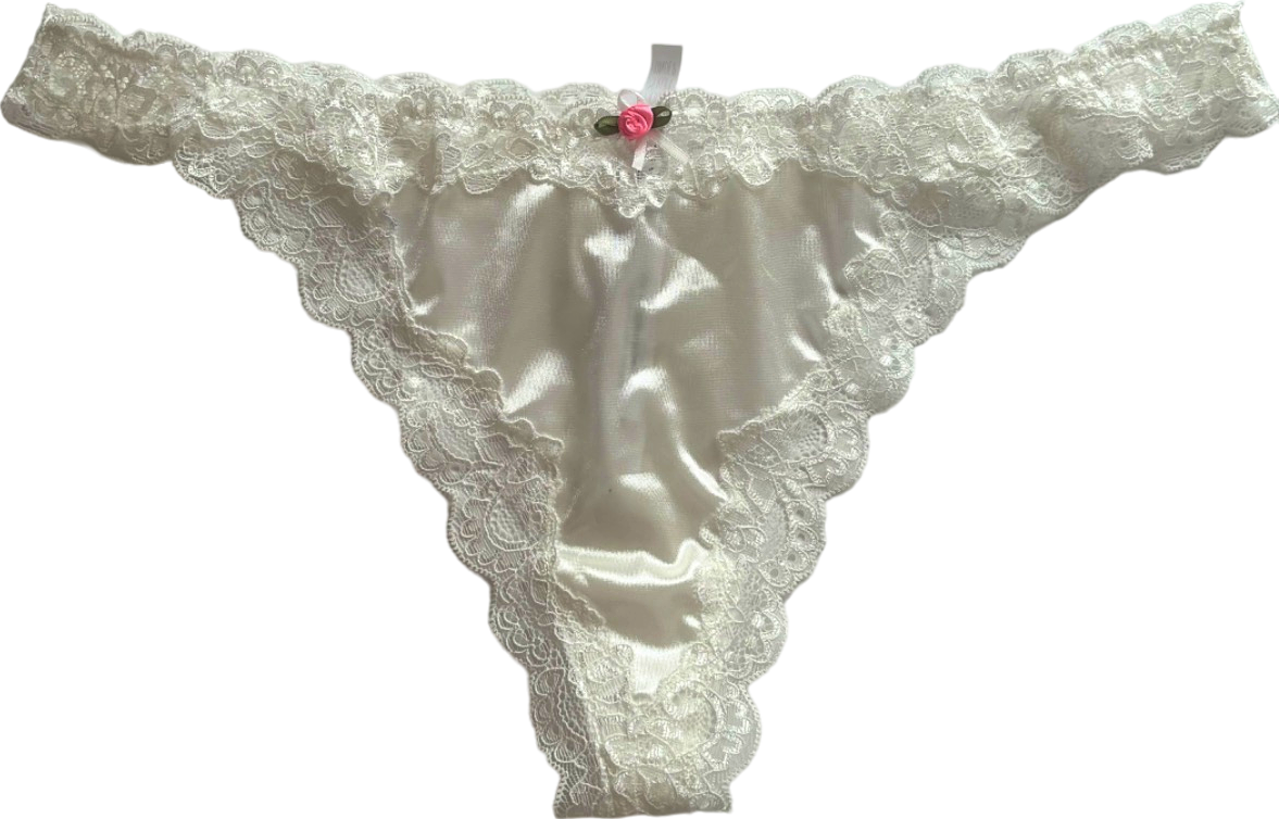 Out From Under White Satin Lace Thong UK XL