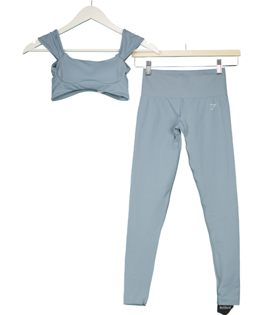 gymshark Blue Soft Sculpt Cap Sleeve Bralette And Leggings UK XS