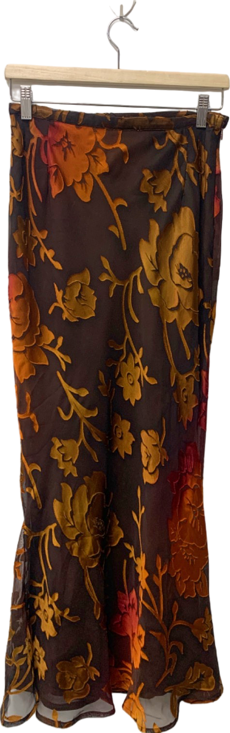 Nasty Gal Brown Floral Midi Skirt UK 10