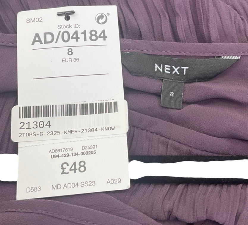 Next Plum Purple Pleated Long Sleeves V-neck Top UK 8
