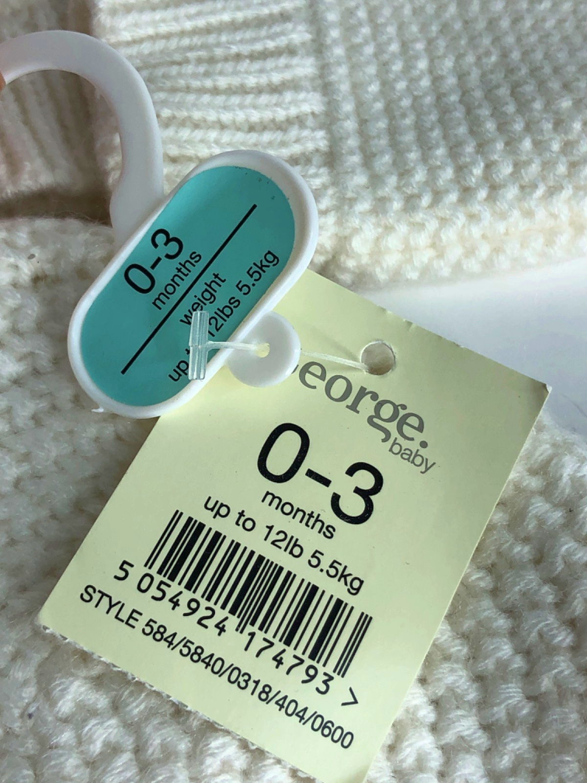 George Ivory Baby Bear Knit Hat and Mittens 0-3 Months