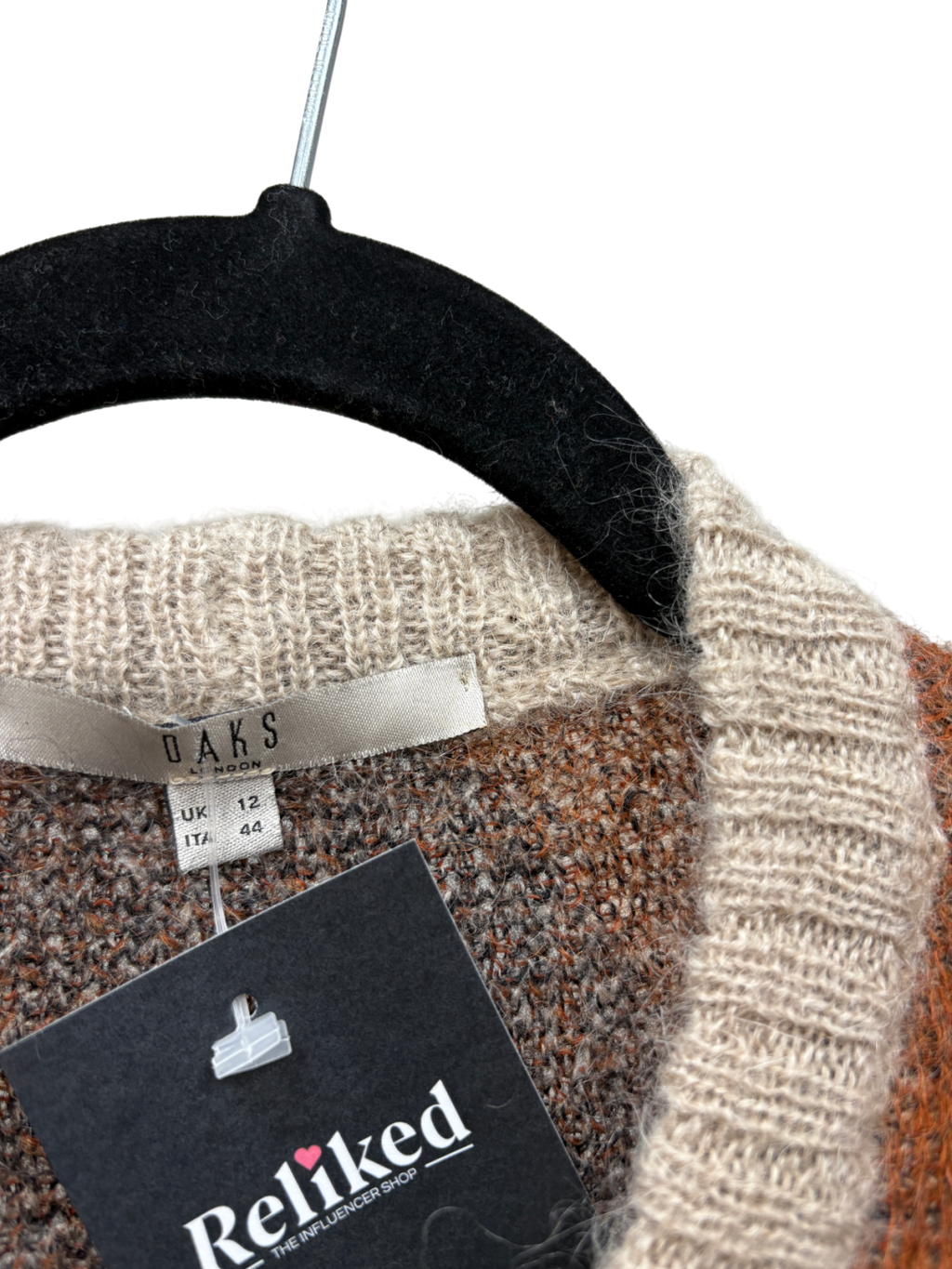 Daks Brown Oversized Argyle Cardigan UK 12