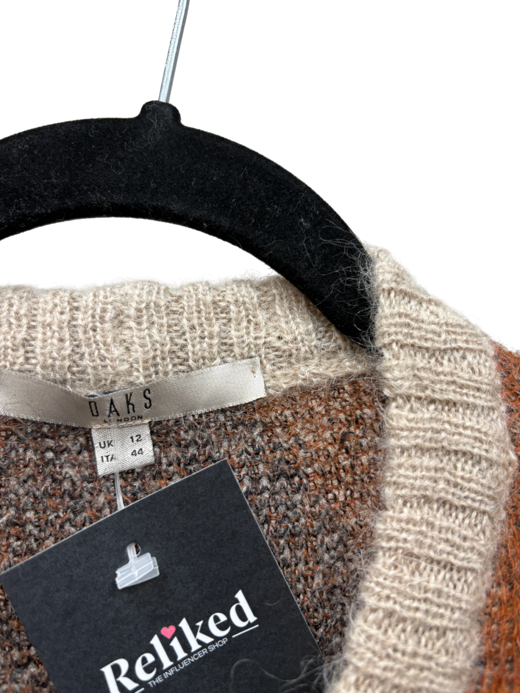 Daks Brown Oversized Argyle Cardigan UK 12