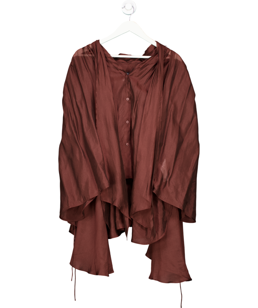 Urban Revivo Brown Ruffle Hem Oversized Shirt UK XS