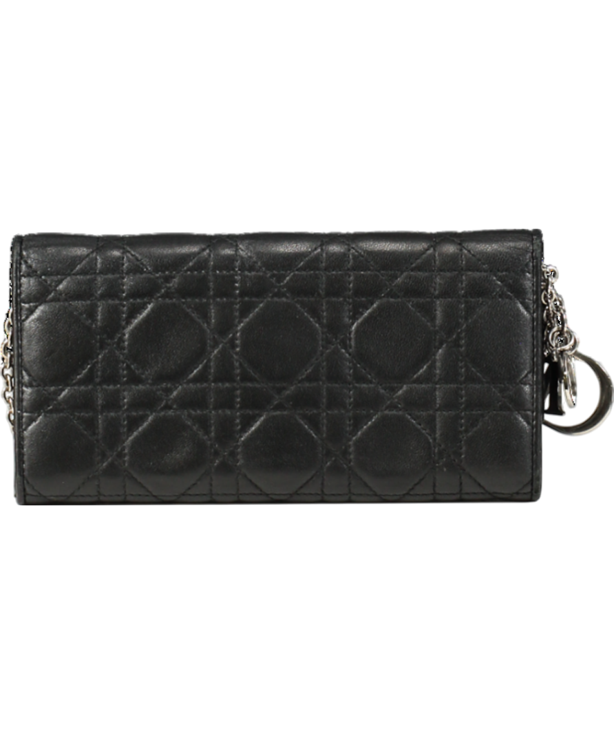CHRISTIAN DIOR Lambskin Cannage Lady Dior Clutchbag with chain - Black with Silver hardware