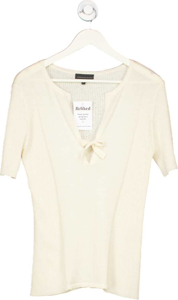 Cashmere In Love Cream Ribbed Knit Top UK M