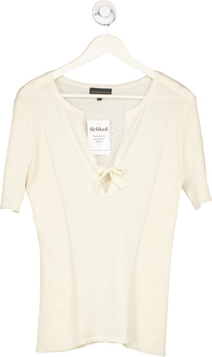 Cashmere In Love Cream Ribbed Knit Top UK M