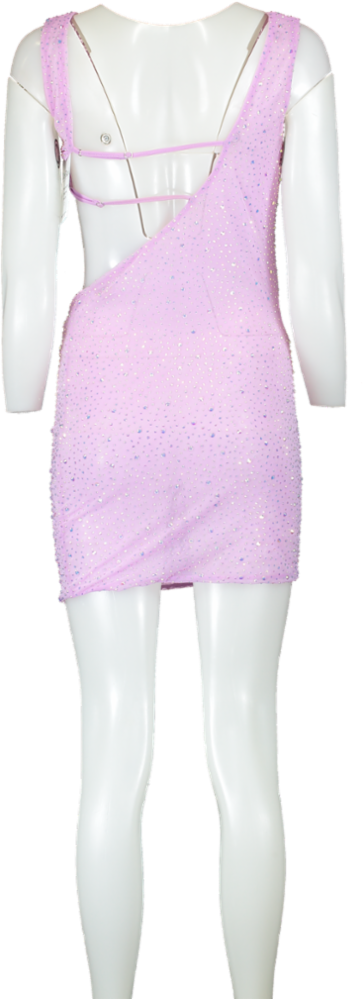 Oh Polly Pink Sequin One Shoulder Mini Dress UK 10