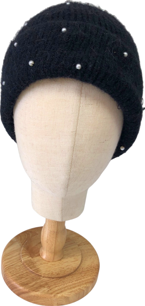 Sandro Black Pearl Embellished Beanie TU