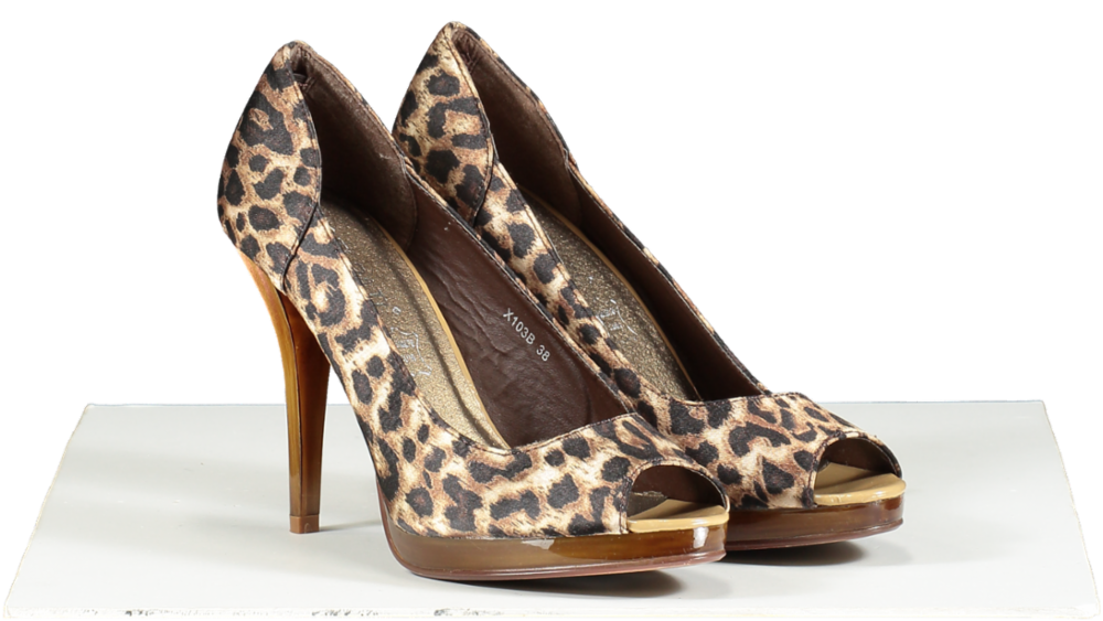 Poti Pati Brown Leopard Open Toe Heels UK 5 EU 38 👠