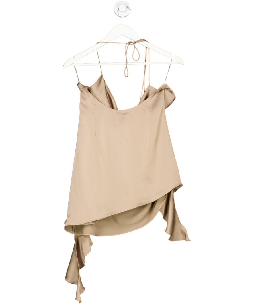 Oh Polly Beige Elaxi Deep Plunge Ruffled Mini Dress UK 8