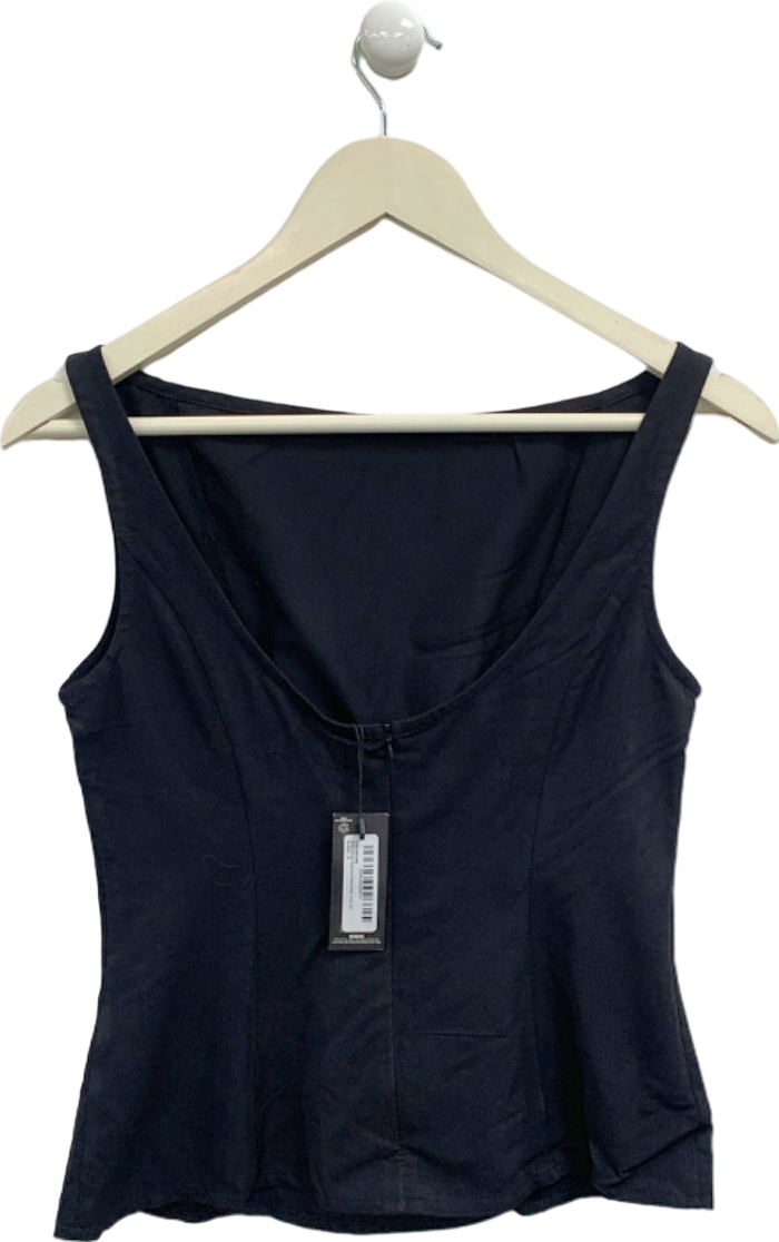 Pretty Little Thing Black Woven Boatneck Scoop Back Long Top UK 6