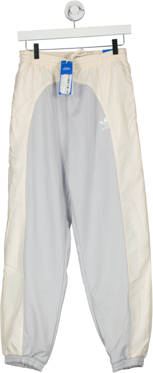 adidas Grey / Ivory Embroidered Trefoil Tracksuit Bottoms Bnwt UK 4