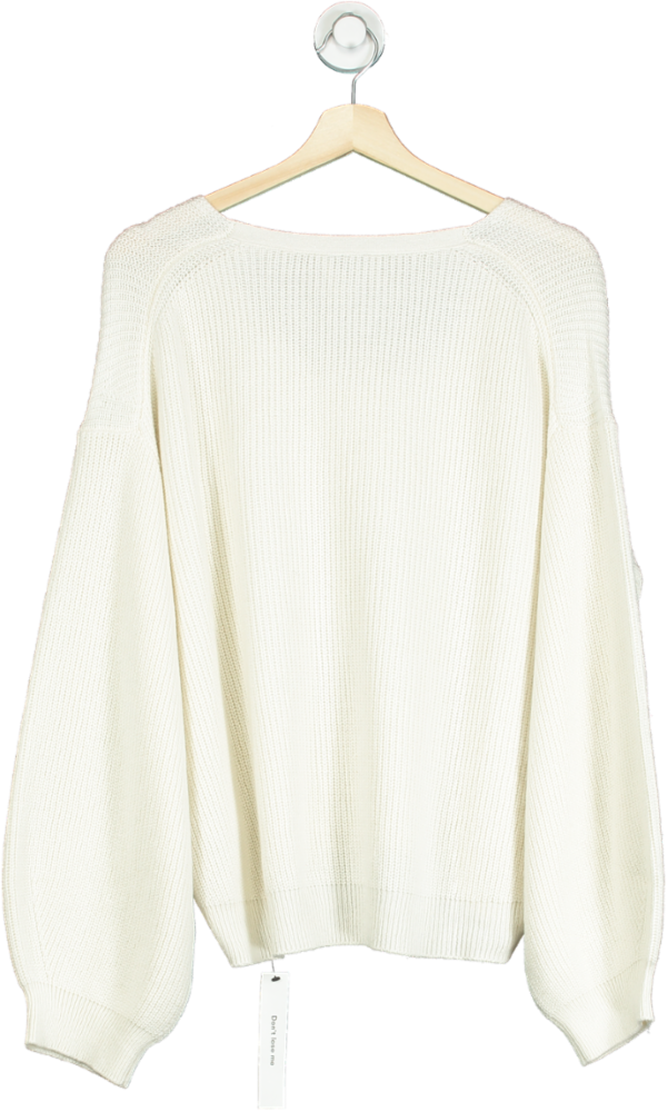 Reformation White Ellery Cashmere Blend Oversized V-neck Jumper UK S