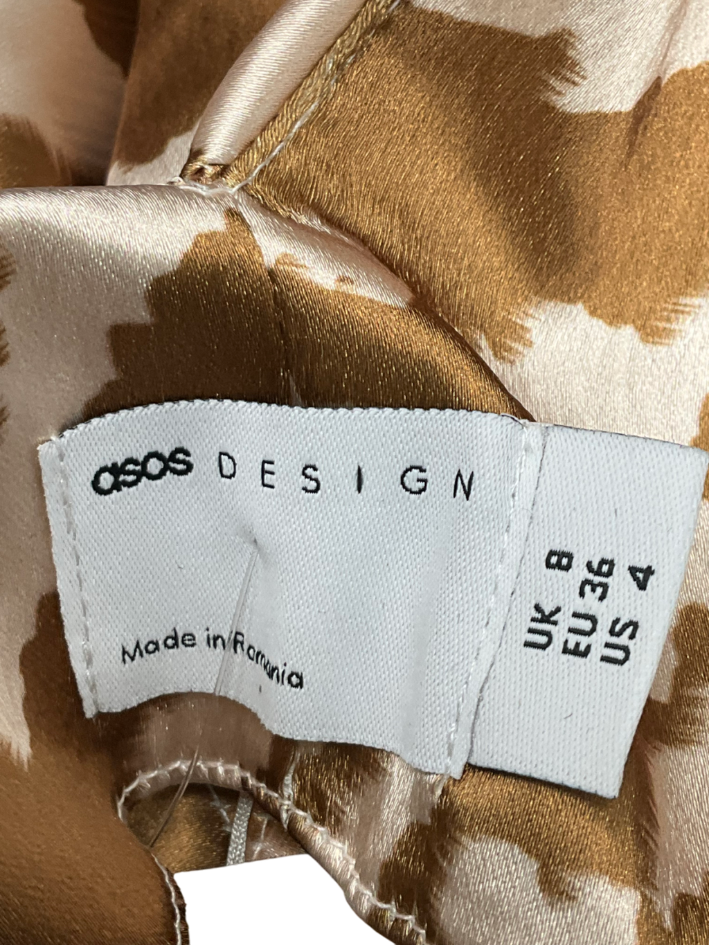 ASOS Beige Abstract Print Satin Maxi Dress UK 8