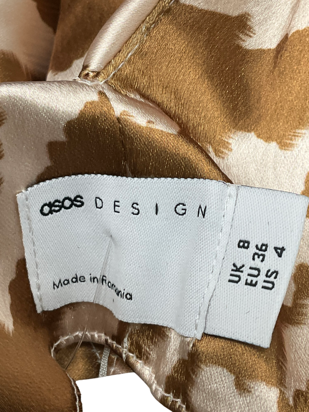 ASOS Beige Abstract Print Satin Maxi Dress UK 8