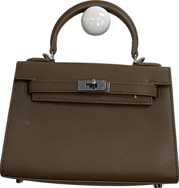 Brown Hand Held Bag, Cross Over with crossbody strap Monogrammed "F"