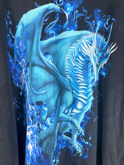 Black Blue Dragon Graphic Long Sleeve T-Shirt UK XL