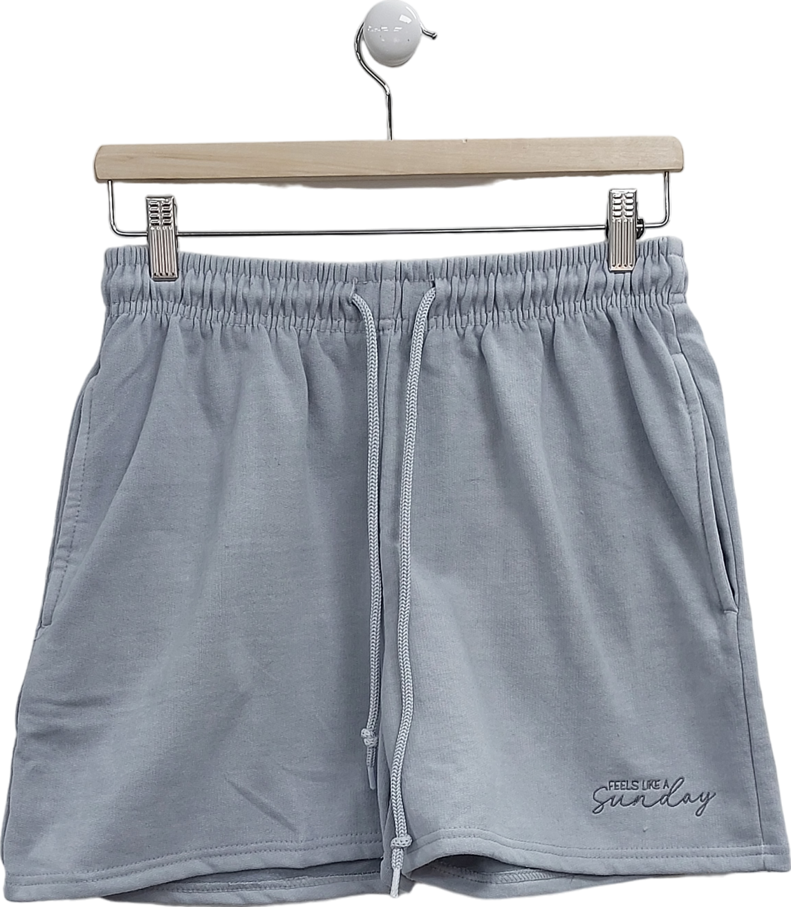 Feels Like A Sunday Grey Embroidered Jersey Shorts UK S