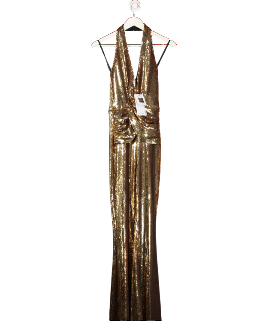 Nadine Merabi Metallic Tianna Gold Jumpsuit UK S