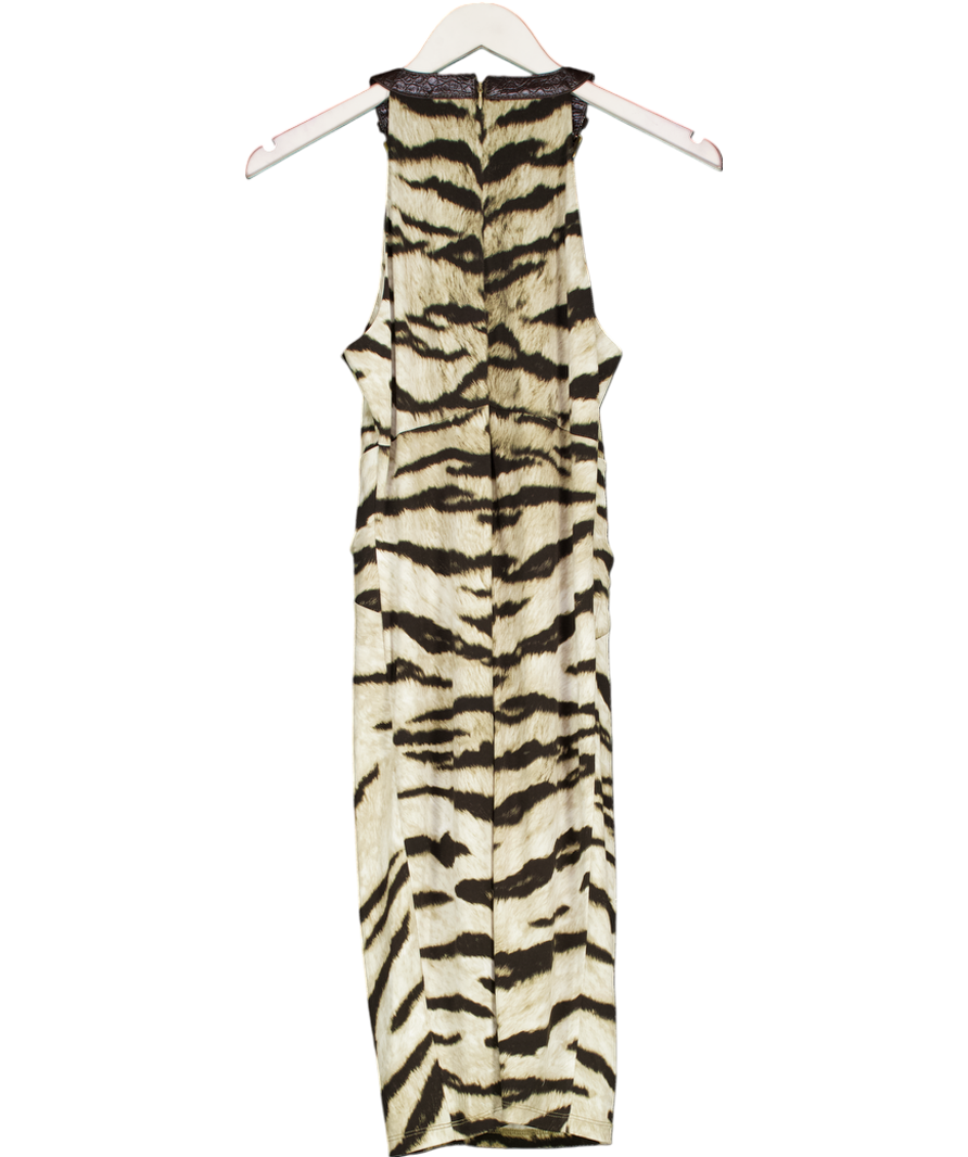 MICHAEL Michael Kors Beige Tiger Print Dress With Leather Buckle Neck Detail UK S