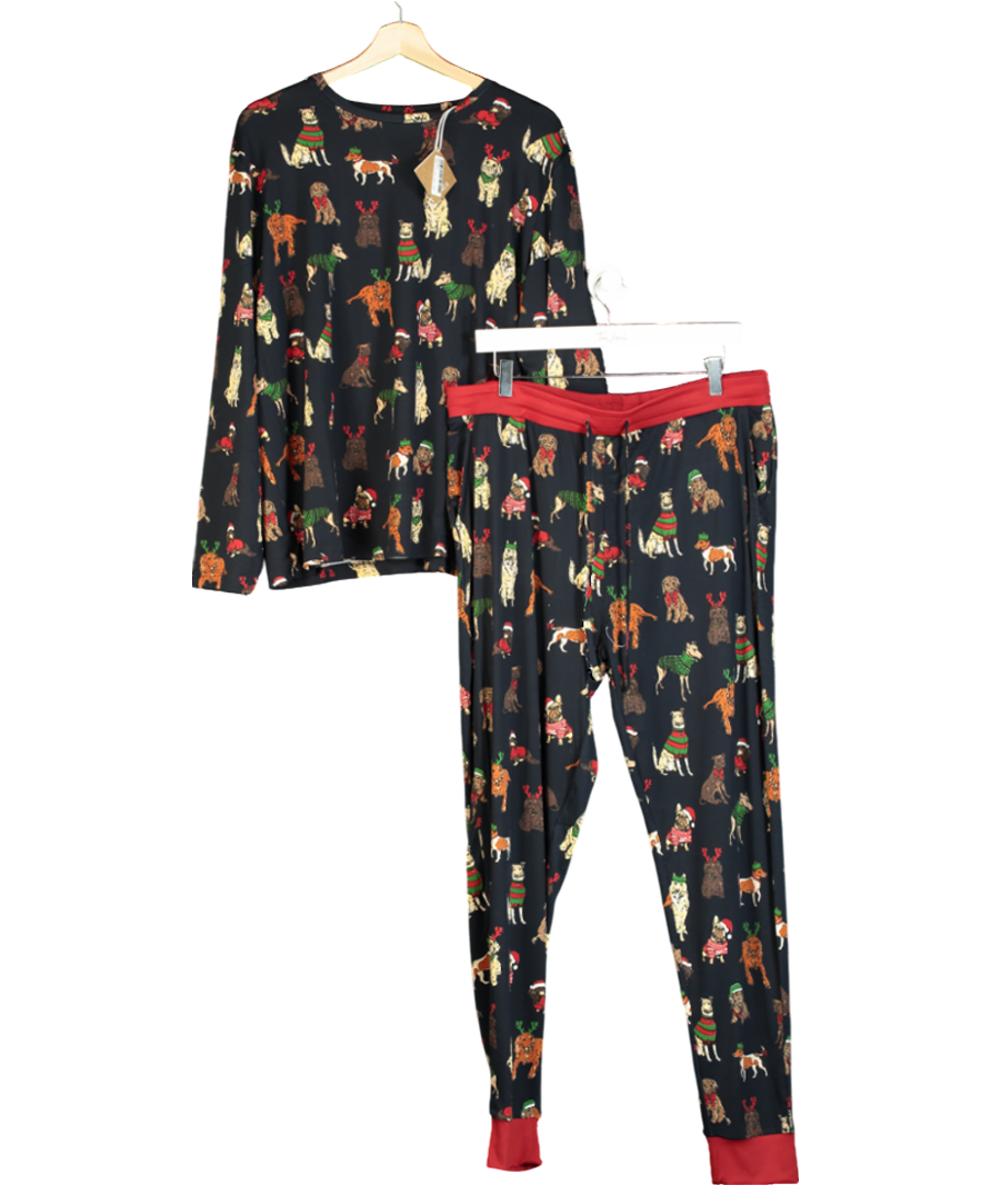 Chelsea Peers Blue 2 Dogs Of Christmas Print Long Pyjama Set UK XL