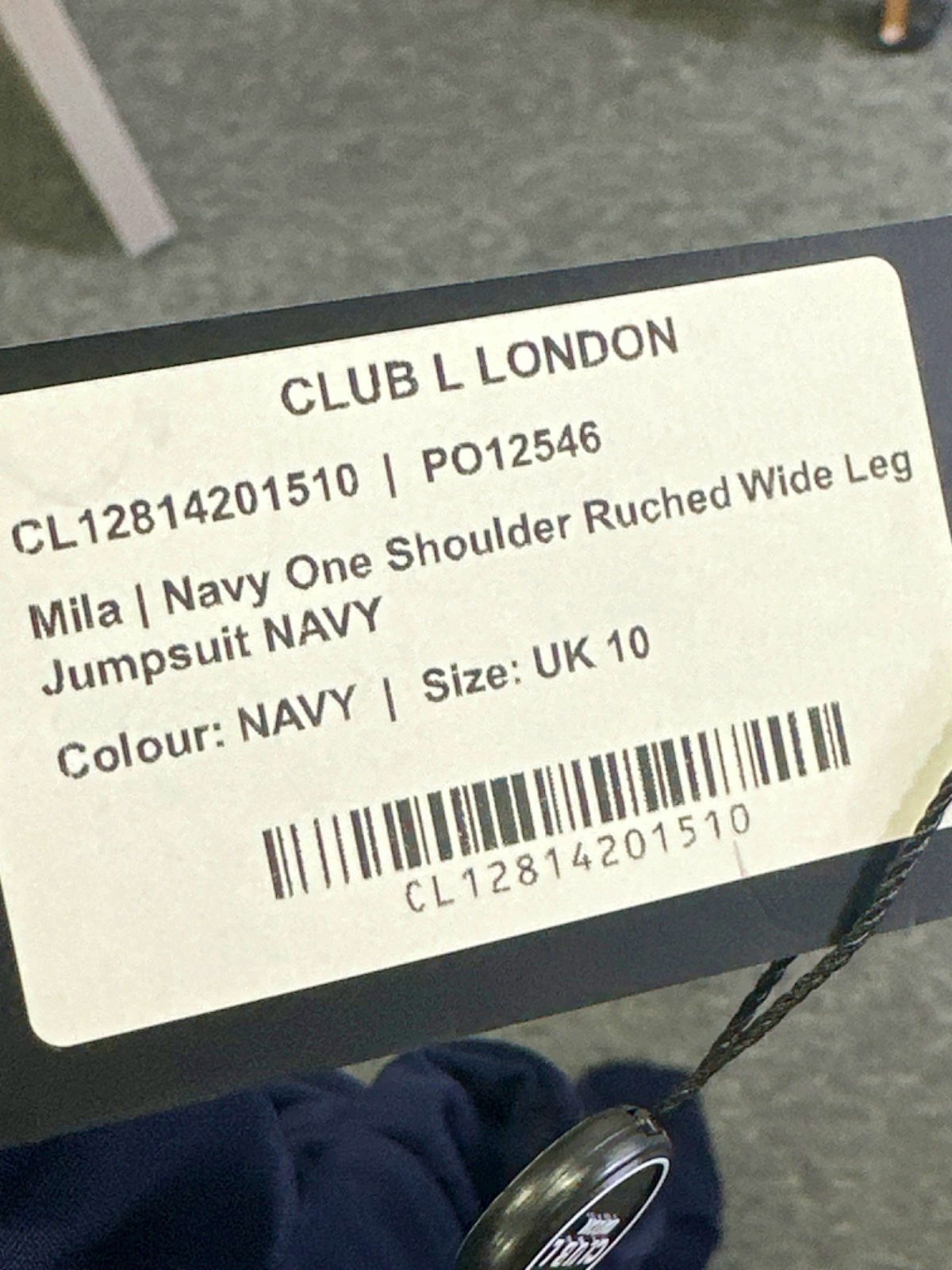 Club L London Navy Mila One Shoulder Ruched Wide Leg Jumpsuit UK 10