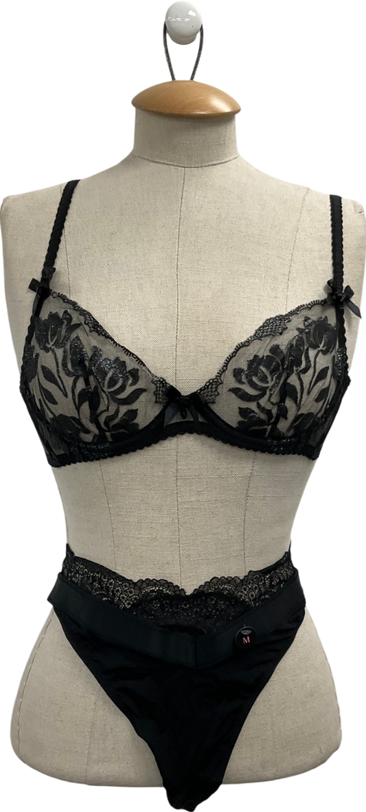 hunkemuller Black Luna Underwired Bra & Thong UK 10