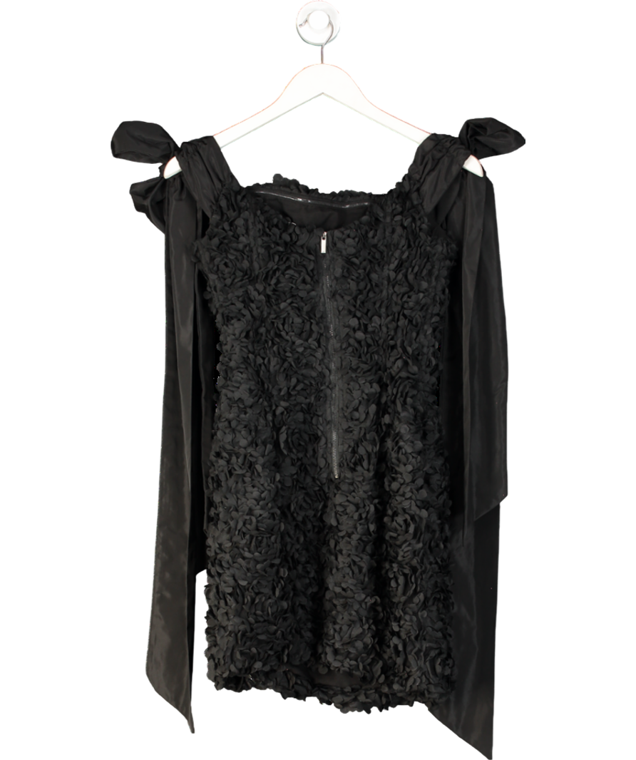 Karen Millen Black Textured Rosette Bow Sleeve Mini Dress UK 8