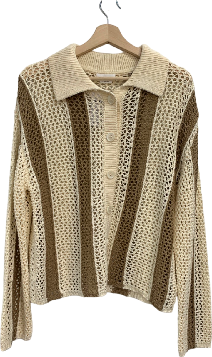 Lovers And Friends Beige Striped Crochet Jumper UK S