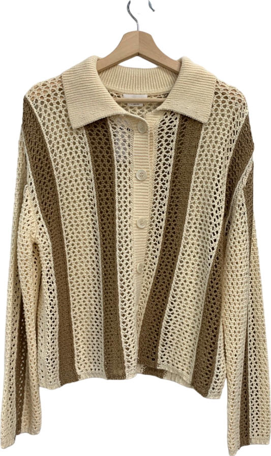 Lovers And Friends Beige Striped Crochet Jumper UK S