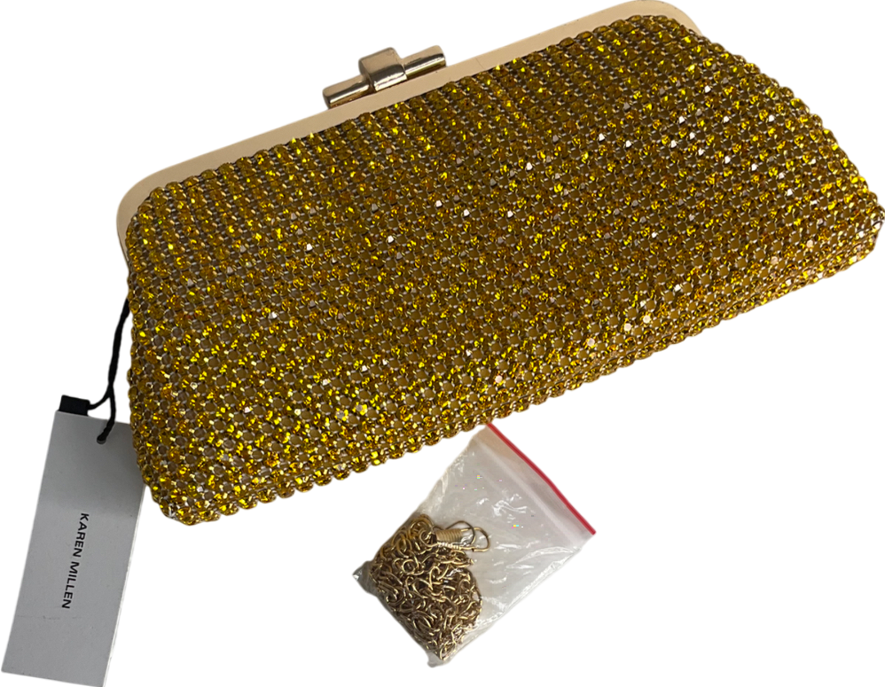 Karen Millen Yellow Rhinestone Clutch Bag with chain strap