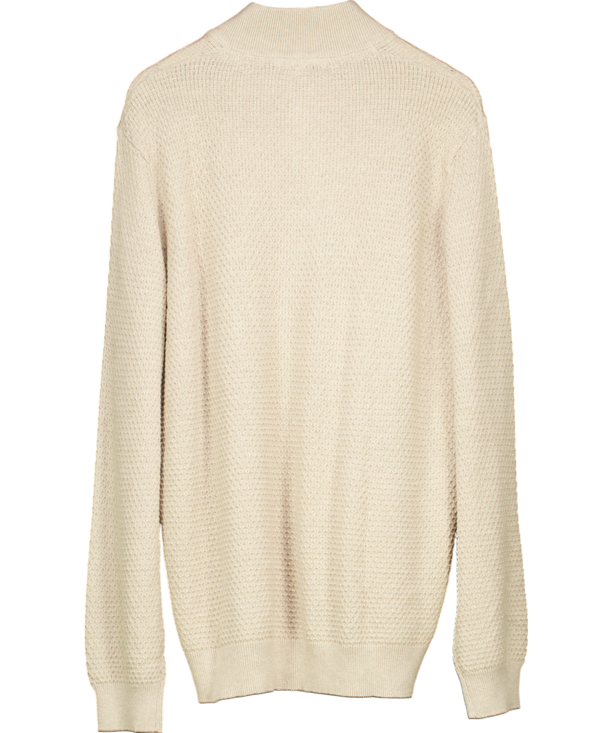 Crew Clothing Beige Organic Cotton Half Zip Logo Jumper UK XXL