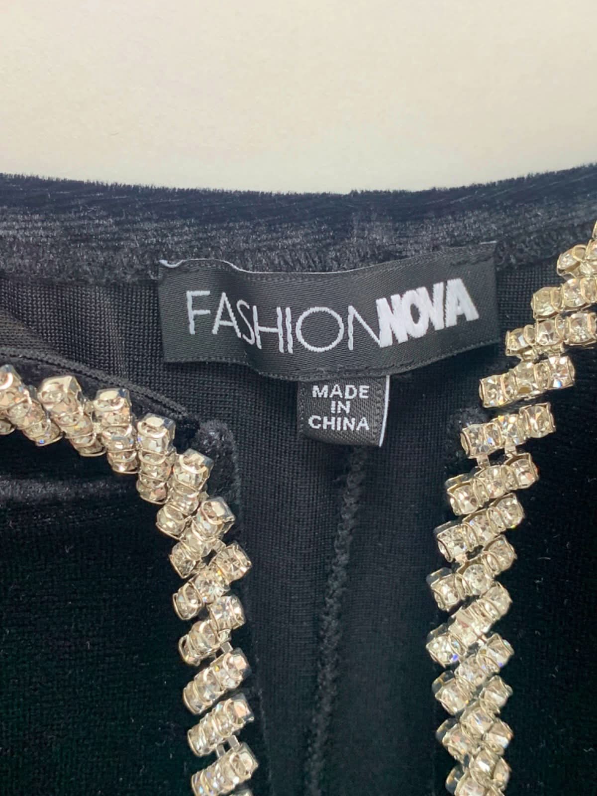 Fashion Nova Black Embellished Velvet Midi Dress XS