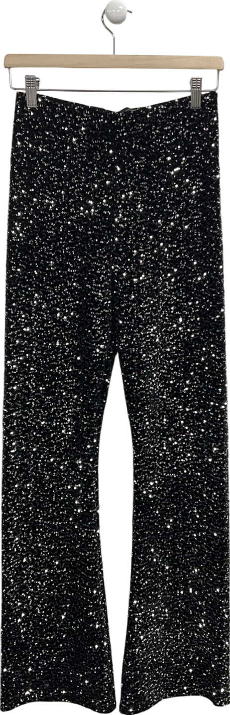 ZARA Black Flare Fit Sequin Trousers UK S