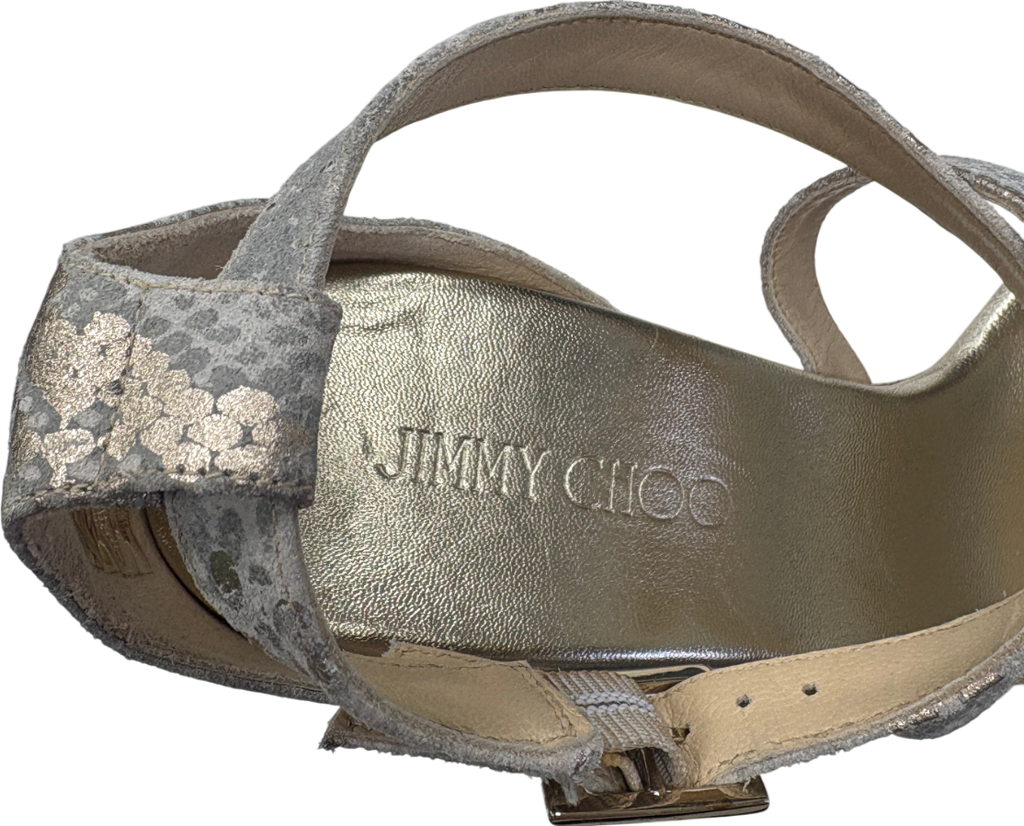 Jimmy Choo Metallic Gold Portia 120 Snakeprint Cork Wedges UK 8 EU 41 👠