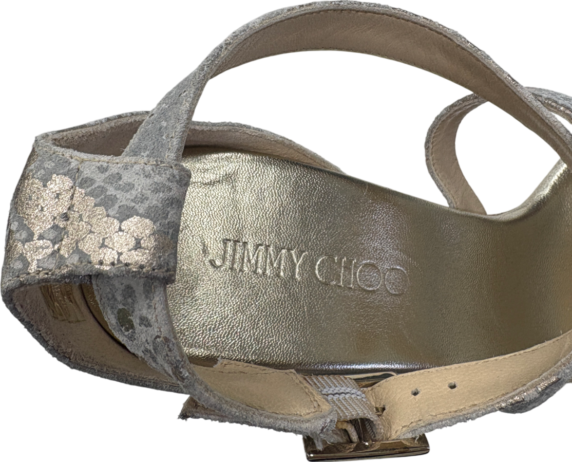 Jimmy Choo Metallic Gold Portia 120 Snakeprint Cork Wedges UK 8 EU 41 👠