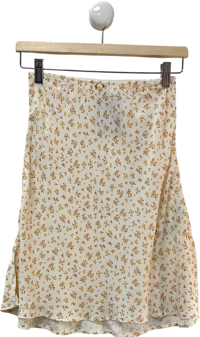 Pull&Bear White Floral Midi Skirt UK XS