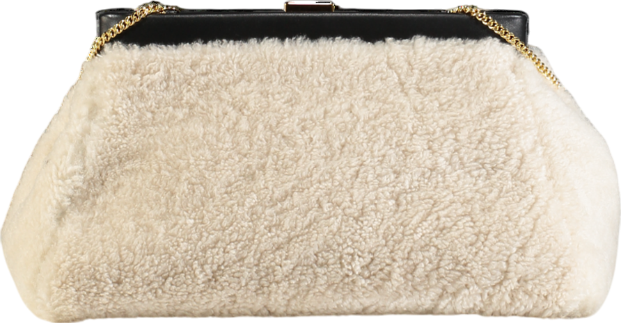 DeMellier London Demellier Cream N102 Cannes Shearling Clutch Bag With Chain Strap