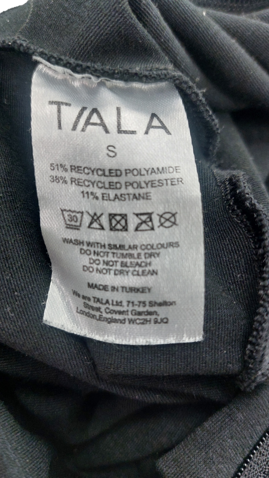 T/ALA Black Skinluxe Zip Through Full Length Running Top UK S