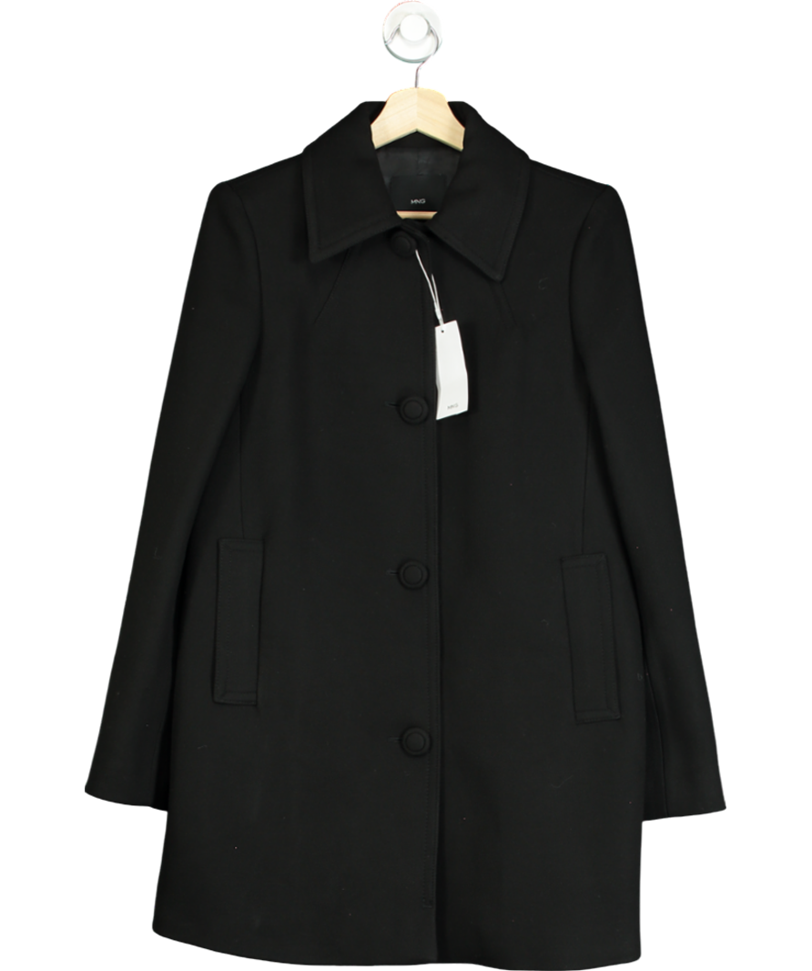 MANGO Black Straight-fit Coat With Buttons UK S