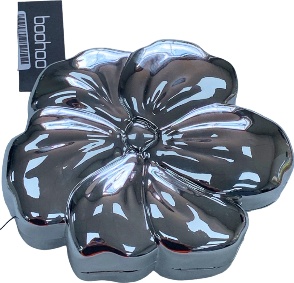 Boohoo Silver Flower Clutch Bag One Size