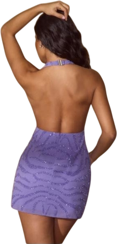 Oh Polly Lavender Beaded Halterneck Mini Dress UK 8