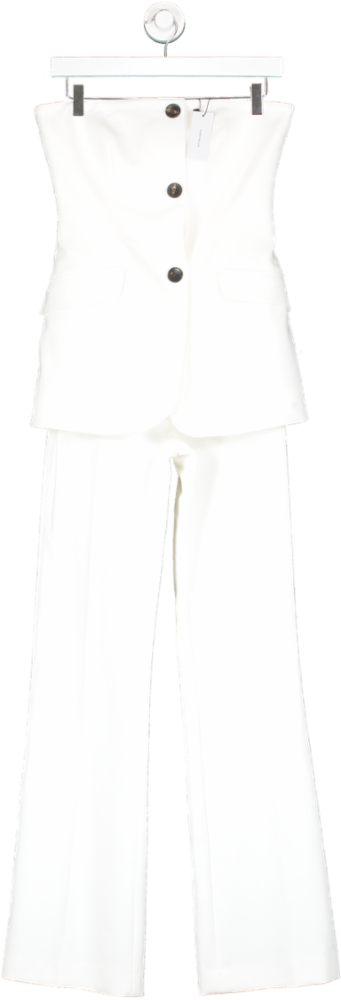 Karen Millen White Petite Compact Stretch Tailored Button Bodice Jumpsuit UK 8