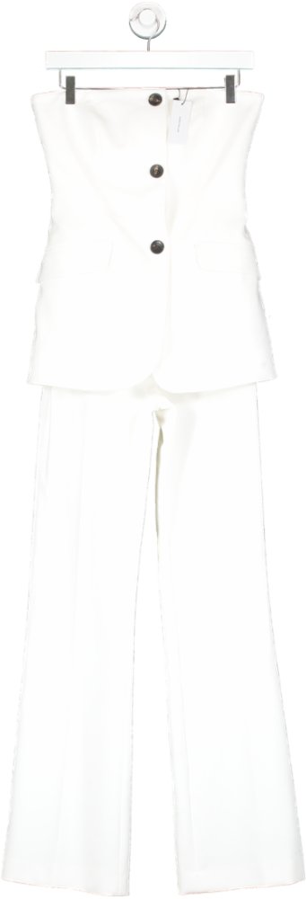 Karen Millen White  Compact Stretch Tailored Button Bodice Jumpsuit UK 8