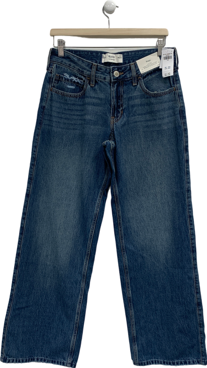 Hollister Blue Low Rise Dark Wash Baggy Jeans UK 10