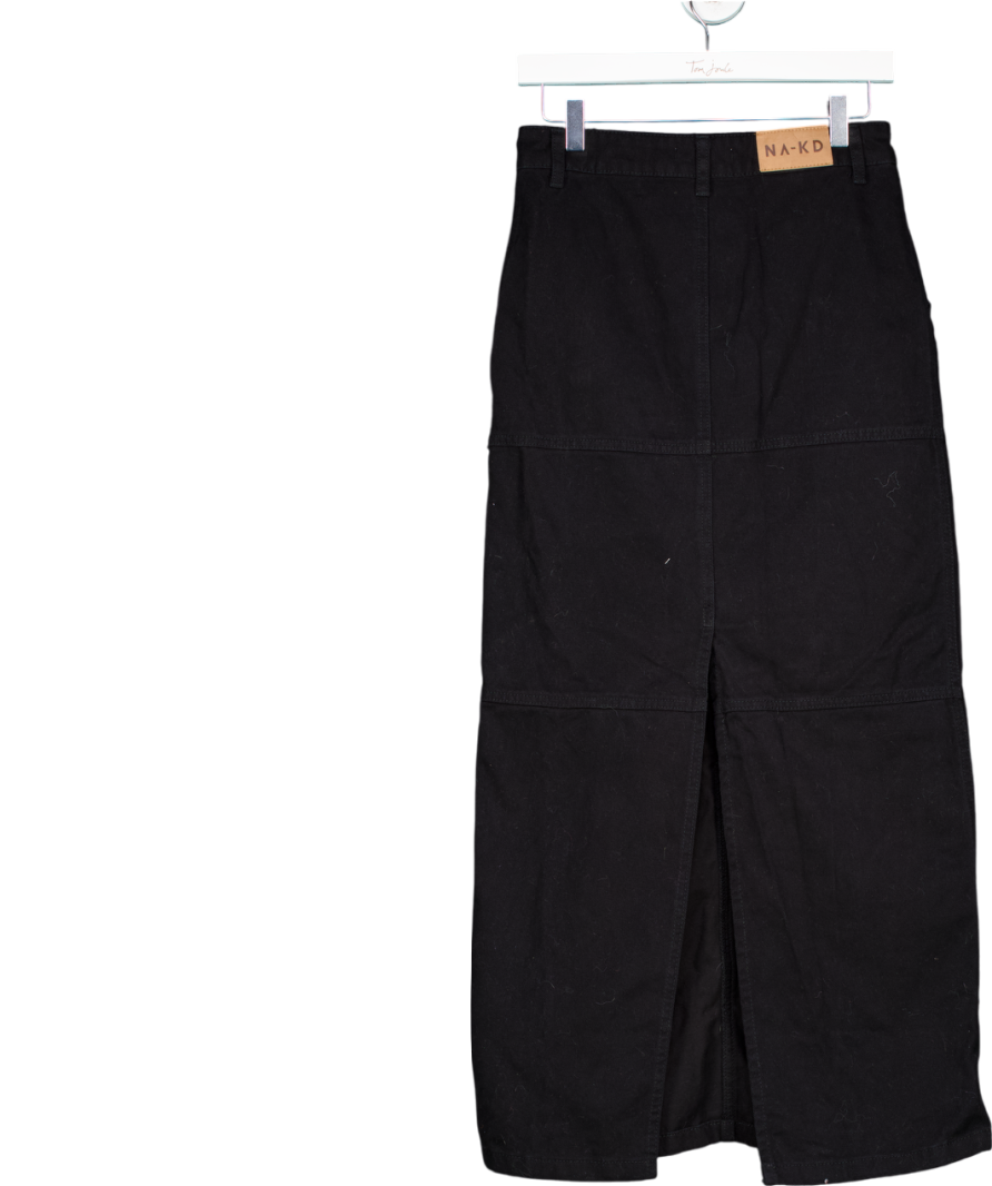 NA-KD Black Denim Slit Maxi Skirt UK 6